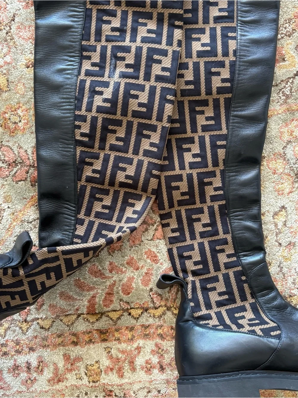 Fendi FF Zucca Over-the-Knee Logo Stretch Boots Size 38